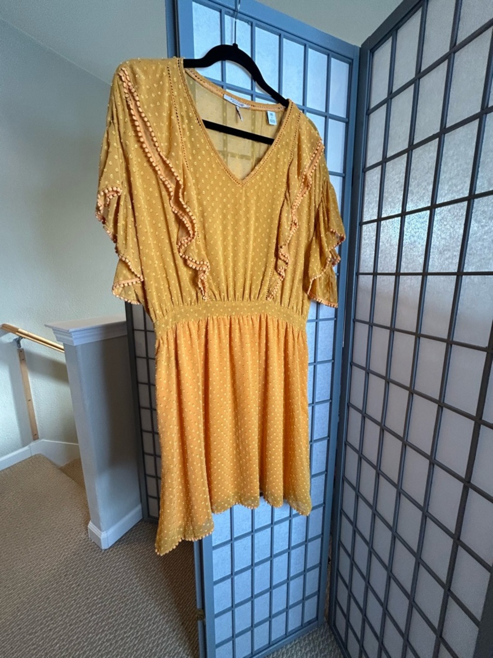 Scotch & Soda Mustard Yellow Swiss Dot V-Neck Dress